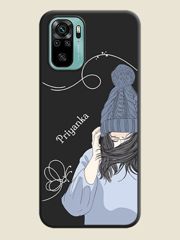 Custom Girl With Blue Winter Outfiit Custom Text Design On Space Black Personalized Soft Matte Phone Covers -Xiaomi Redmi Note 10