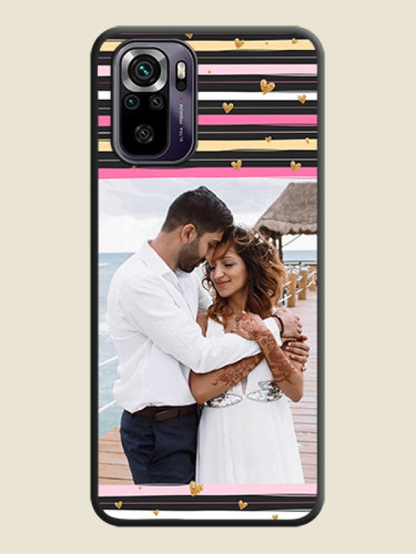 Custom Multicolor Lines and Golden Love Symbols Design on Photo on Space Black Soft Matte Mobile Cover - Redmi Note 10s