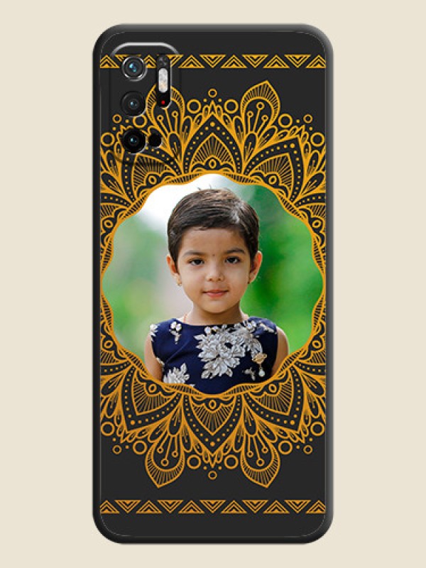 Custom Round Image with Floral Design on Photo on Space Black Soft Matte Mobile Cover - Redmi Note 10T 5G