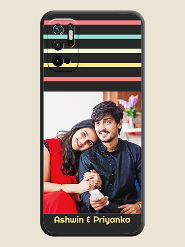 Custom Color Stripes with Photo and Text on Photo on Space Black Soft Matte Mobile Case - Redmi Note 10T 5G