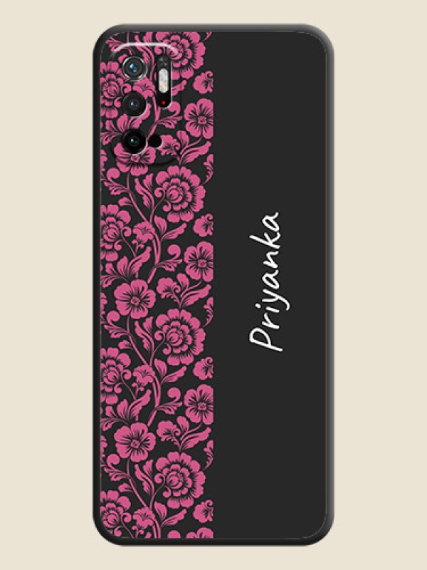 Custom Pink Floral Pattern Design With Custom Text On Space Black Personalized Soft Matte Phone Covers -Xiaomi Redmi Note 10T 5G