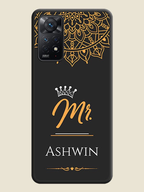 Custom Mr Name with Floral Design  on Personalised Space Black Soft Matte Cases - Redmi Note 11 Pro 5G