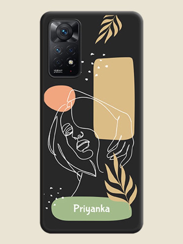 Custom Custom Text With Line Art Of Women & Leaves Design On Space Black Personalized Soft Matte Phone Covers -Xiaomi Redmi Note 11 Pro 5G