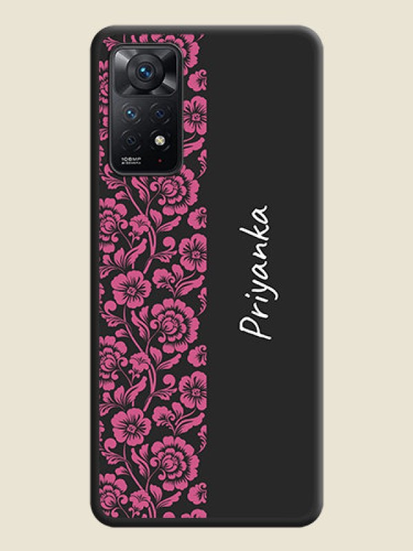 Custom Pink Floral Pattern Design With Custom Text On Space Black Personalized Soft Matte Phone Covers -Xiaomi Redmi Note 11 Pro 5G