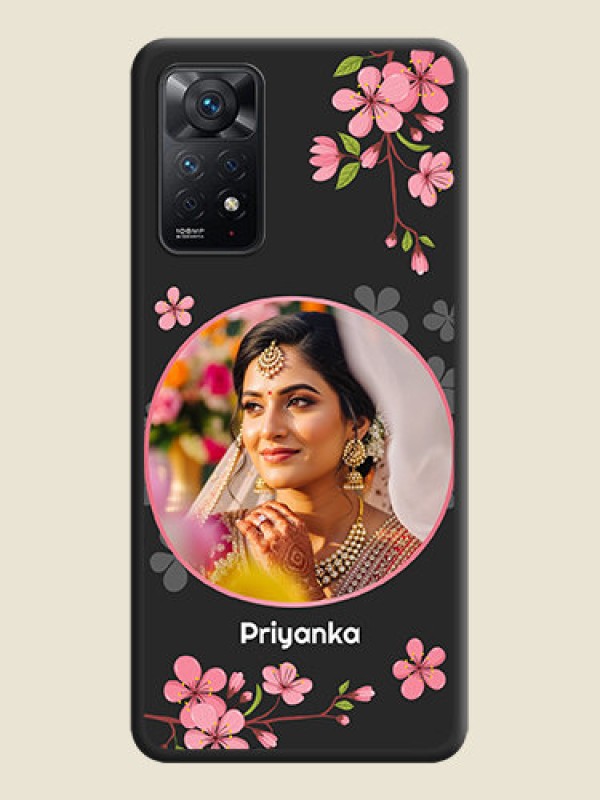 Custom Round Image with Pink Color Floral Design on Photo on Space Black Soft Matte Back Cover - Redmi Note 11 Pro Plus 5G