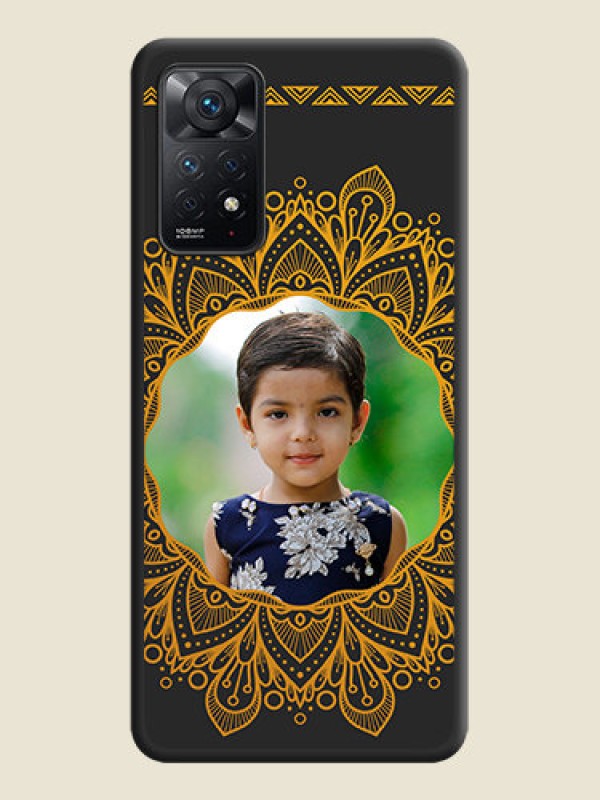 Custom Round Image with Floral Design on Photo on Space Black Soft Matte Mobile Cover - Redmi Note 11 Pro Plus 5G