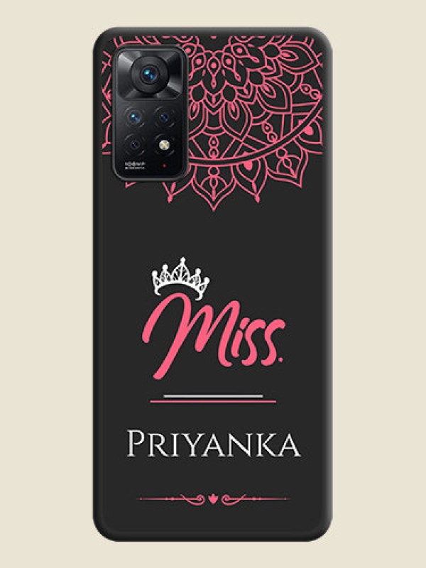 Custom Mrs Name with Floral Design on Space Black Personalized Soft Matte Phone Covers - Redmi Note 11 Pro Plus 5G