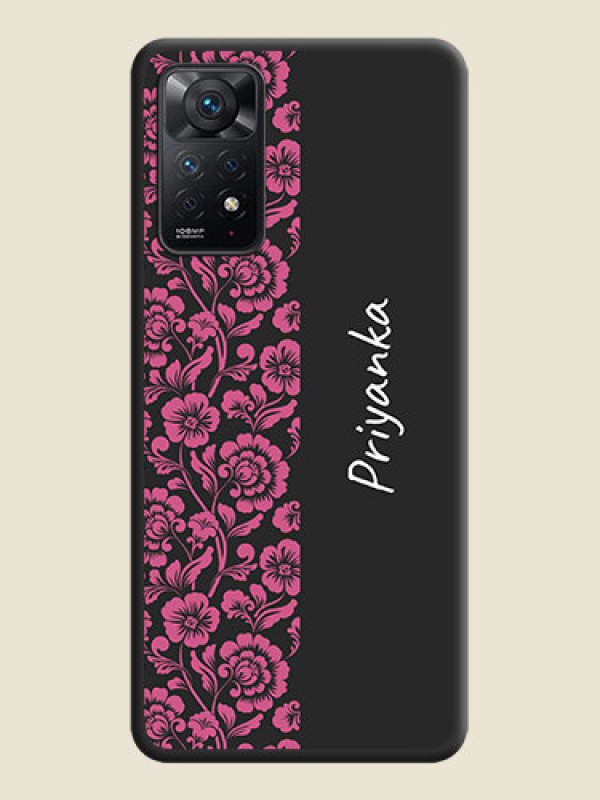 Custom Pink Floral Pattern Design With Custom Text On Space Black Personalized Soft Matte Phone Covers -Xiaomi Redmi Note 11 Pro Plus 5G