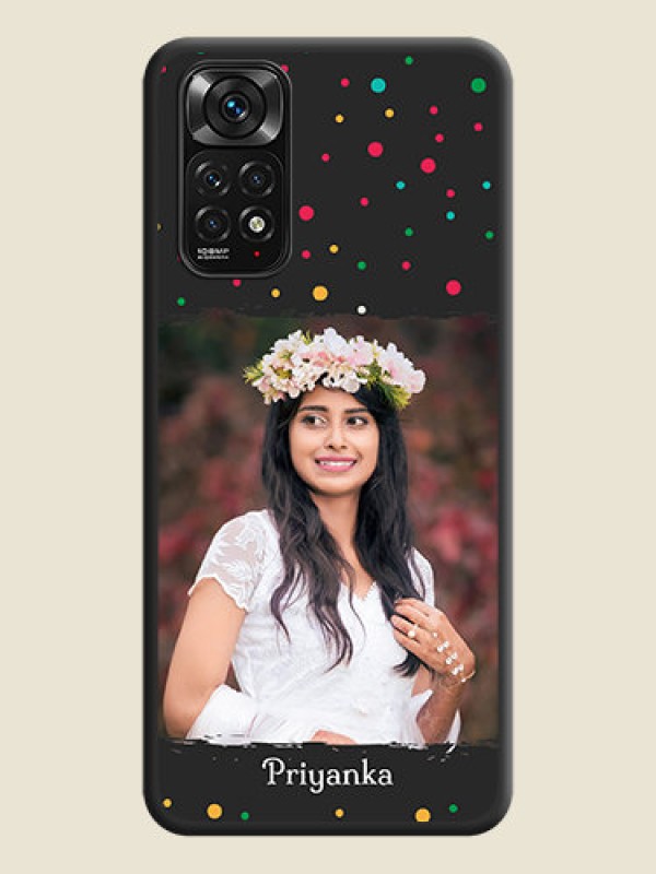 Custom Multicolor Dotted Pattern with Text on Space Black Custom Soft Matte Phone Back Cover - Redmi Note 11