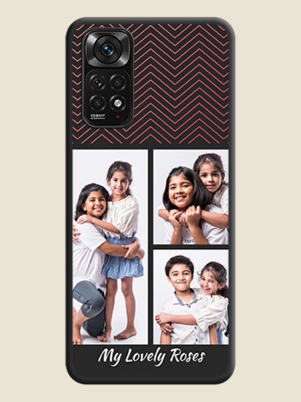 Custom Wave Pattern with 3 Image Holder on Space Black Custom Soft Matte Back Cover - Redmi Note 11