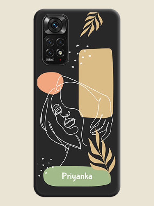 Custom Custom Text With Line Art Of Women & Leaves Design On Space Black Personalized Soft Matte Phone Covers -Xiaomi Redmi Note 11