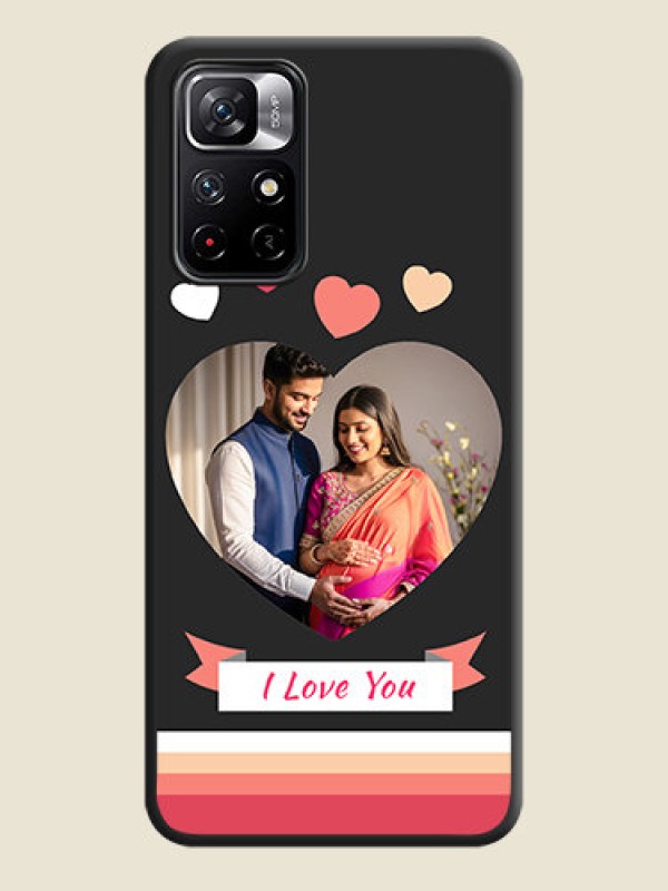 Custom Love Shaped Photo with Colorful Stripes on Personalised Space Black Soft Matte Cases - Redmi Note 11T 5G