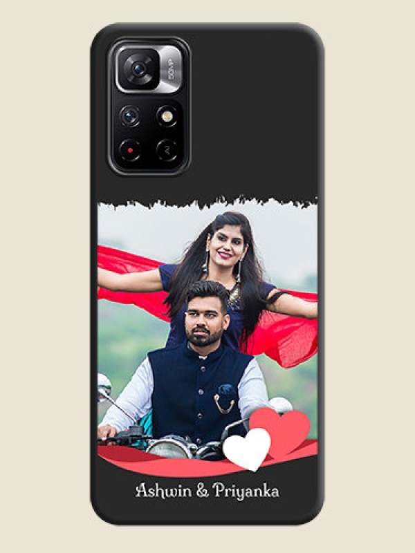 Custom Pin Color Love Shaped Ribbon Design with Text on Space Black Custom Soft Matte Phone Back Cover - Redmi Note 11T 5G