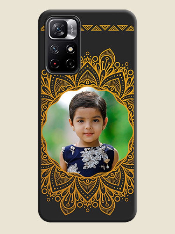 Custom Round Image with Floral Design on Photo on Space Black Soft Matte Mobile Cover - Redmi Note 11T 5G