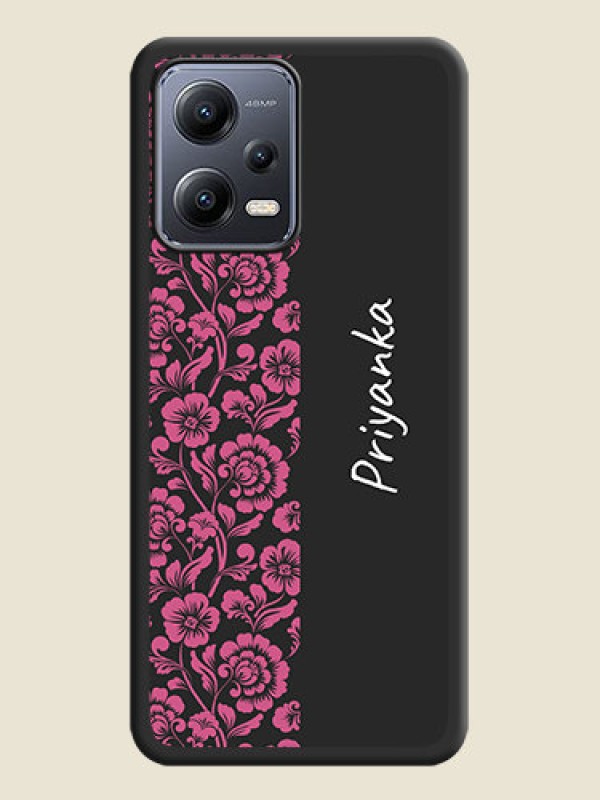 Custom Pink Floral Pattern Design With Custom Text On Space Black Personalized Soft Matte Phone Covers -Xiaomi Redmi Note 12 Pro 5G