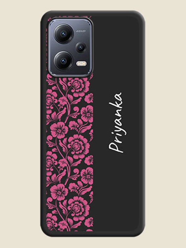 Custom Pink Floral Pattern Design With Custom Text On Space Black Personalized Soft Matte Phone Covers -Xiaomi Redmi Note 12 Pro Plus 5G