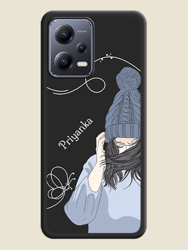Custom Girl With Blue Winter Outfiit Custom Text Design On Space Black Personalized Soft Matte Phone Covers -Xiaomi Redmi Note 12 Pro Plus 5G