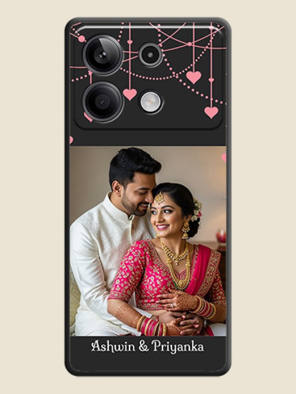 Custom Pink Love Hangings with Text on Space Black Custom Soft Matte Back Cover - Redmi Note 13 5G