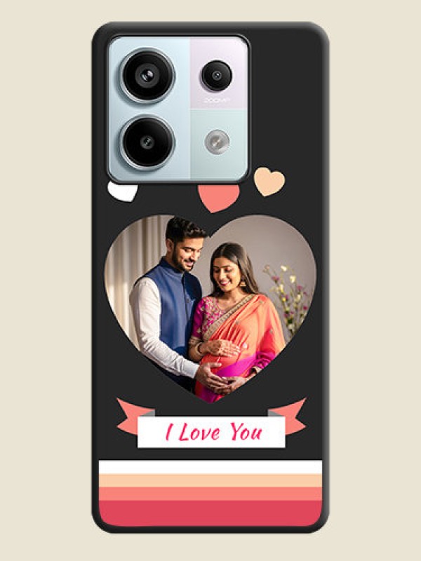 Custom Love Shaped Photo with Colorful Stripes on Personalised Space Black Soft Matte Cases - Redmi Note 13 Pro 5G
