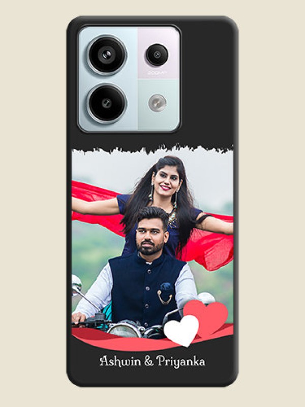 Custom Pink Color Love Shaped Ribbon Design with Text on Space Black Custom Soft Matte Phone Back Cover - Redmi Note 13 Pro 5G