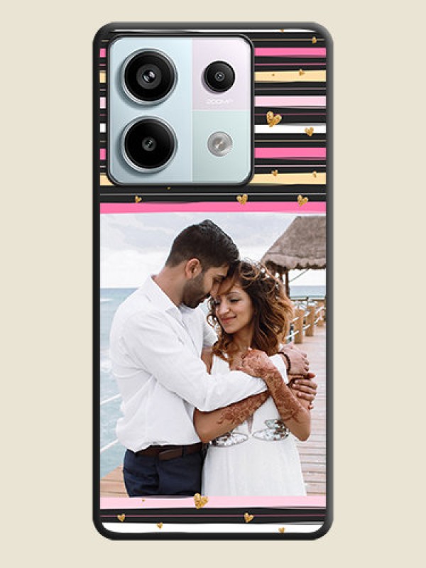 Custom Multicolor Lines and Golden Love Symbols Design - Photo on Space Black Soft Matte Mobile Cover - Redmi Note 13 Pro 5G