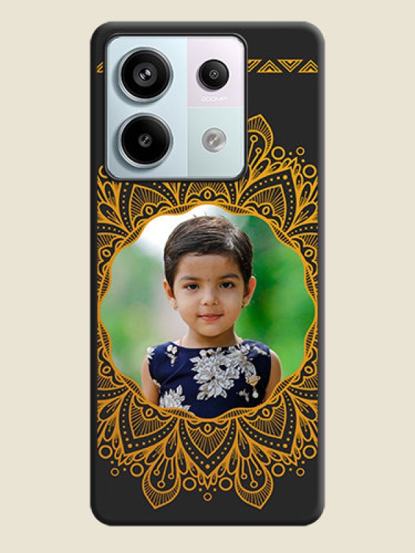 Custom Round Image with Floral Design - Photo on Space Black Soft Matte Mobile Cover - Redmi Note 13 Pro 5G