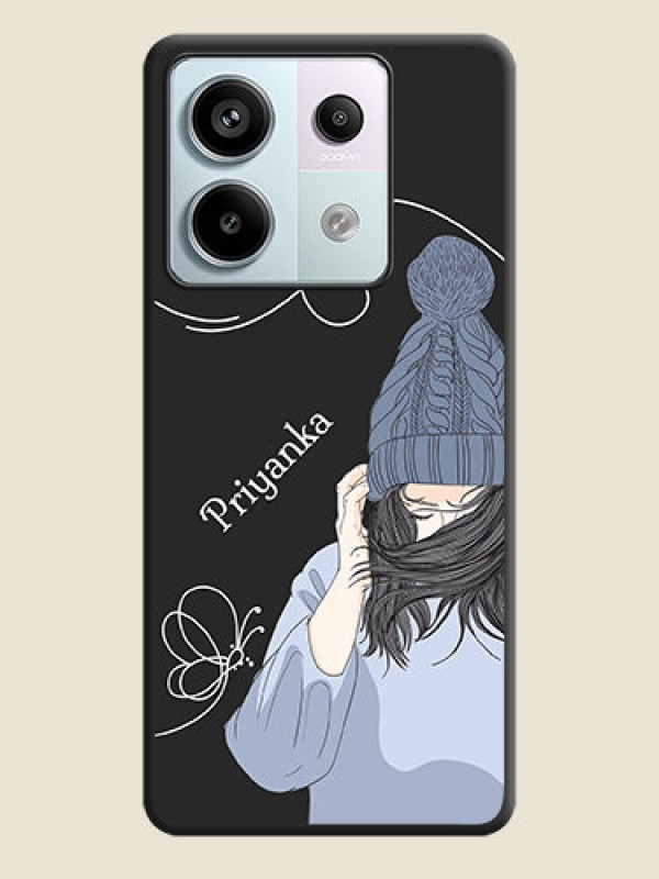 Custom Girl With Blue Winter Outfiit Custom Text Design On Space Black Personalized Soft Matte Phone Covers - Redmi Note 13 Pro 5G