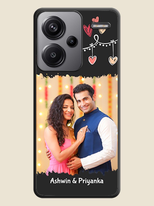 Custom Pink Love Hangings with Name On Space Black Custom Soft Matte Mobile Back Cover - Redmi Note 13 Pro Plus 5G