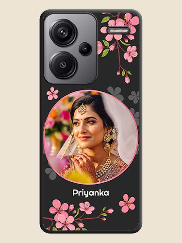 Custom Round Image with Pink Color Floral Design on Photo On Space Black Custom Soft Matte Mobile Back Cover - Redmi Note 13 Pro Plus 5G