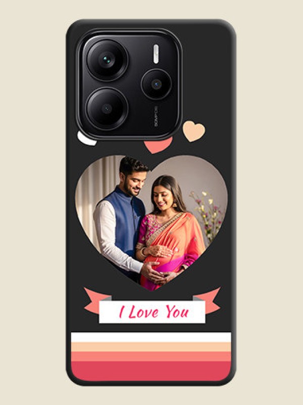 Custom Love Shaped Photo with Colorful Stripes On Space Black Custom Soft Matte Mobile Back Cover - Redmi Note 14 5G