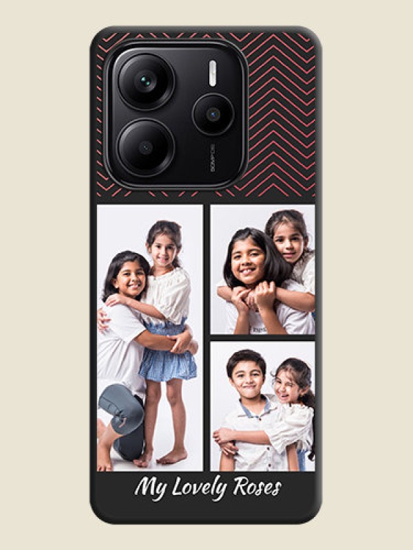 Custom Wave Pattern with 3 Image Holder On Space Black Custom Soft Matte Mobile Back Cover - Redmi Note 14 5G
