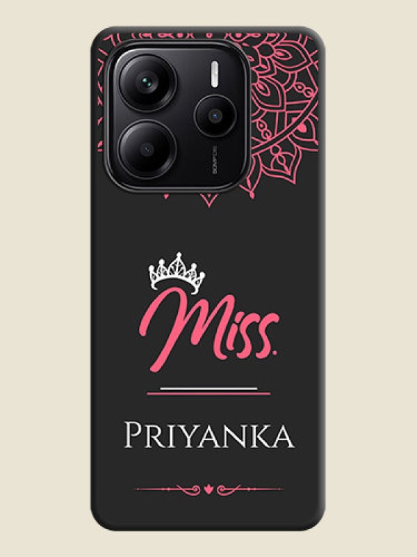 Custom Mrs Name with Floral Design On Space Black Custom Soft Matte Mobile Back Cover - Redmi Note 14 5G