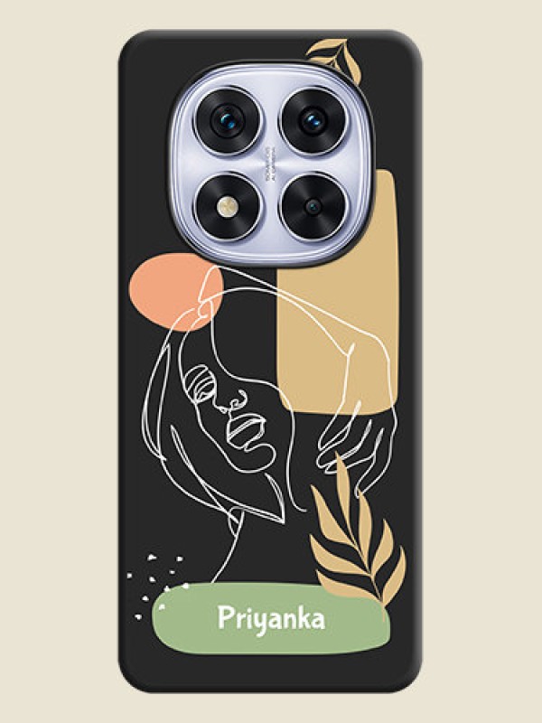 Custom Custom Text With Line Art Of Women & Leaves Design On Space Black Custom Soft Matte Mobile Back Cover - Redmi Note 14 Pro 5G