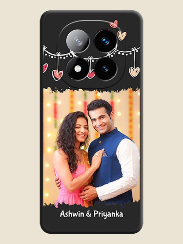 Custom Pink Love Hangings with Name On Space Black Custom Soft Matte Mobile Back Cover - Redmi Note 14 Pro Plus 5G