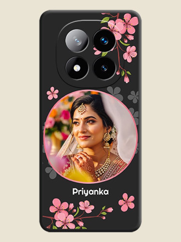 Custom Round Image with Pink Color Floral Design on Photo On Space Black Custom Soft Matte Mobile Back Cover - Redmi Note 14 Pro Plus 5G