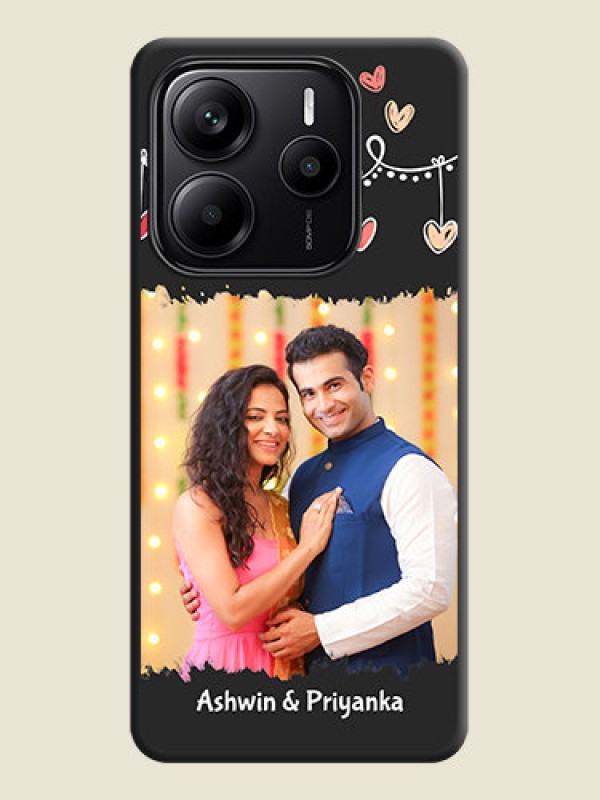 Custom Pink Love Hangings with Name On Space Black Custom Soft Matte Mobile Back Cover - Redmi Note 14 SE 5G