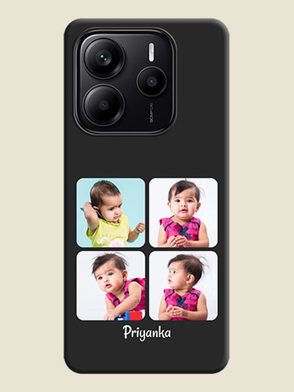 Custom Floral Art with 6 Image Holder on Photo On Space Black Custom Soft Matte Mobile Back Cover - Redmi Note 14 SE 5G