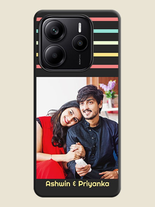 Custom Color Stripes with Photo and Text on Photo On Space Black Custom Soft Matte Mobile Back Cover - Redmi Note 14 SE 5G