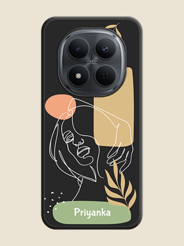 Custom Custom Text With Line Art Of Women & Leaves Design On Space Black Custom Soft Matte Mobile Back Cover - Xiaomi Redmi Note 15 5G