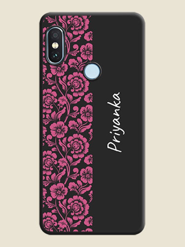 Custom Pink Floral Pattern Design With Custom Text On Space Black Custom Soft Matte Mobile Back Cover - Xiaomi Redmi Note 5 Pro