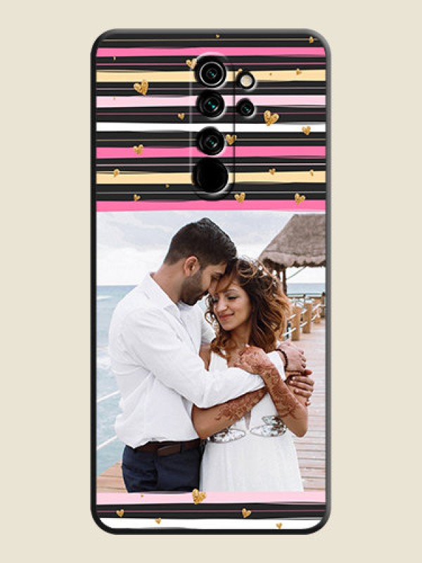 Custom Multicolor Lines and Golden Love Symbols Design - Photo on Space Black Soft Matte Mobile Cover - Redmi Note 8 Pro