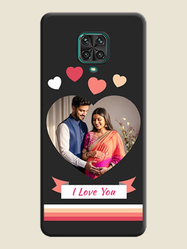 Custom Love Shaped Photo with Colorful Stripes on Personalised Space Black Soft Matte Cases - Redmi Note 9 Pro Max