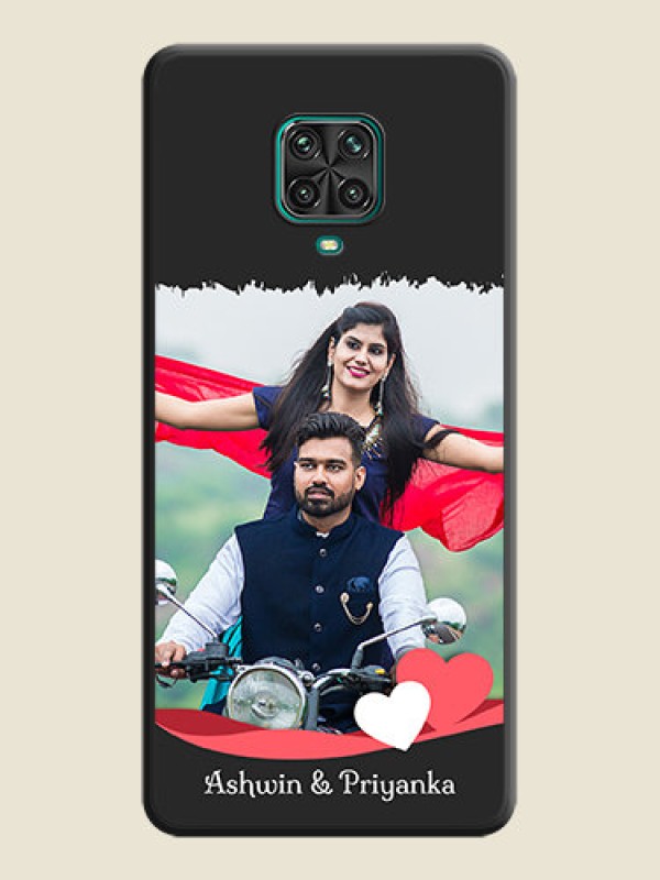 Custom Pin Color Love Shaped Ribbon Design with Text on Space Black Custom Soft Matte Phone Back Cover - Redmi Note 9 Pro Max