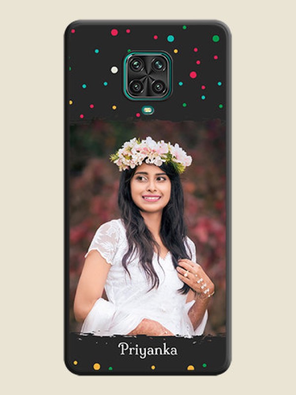 Custom Multicolor Dotted Pattern with Text on Space Black Custom Soft Matte Phone Back Cover - Redmi Note 9 Pro Max