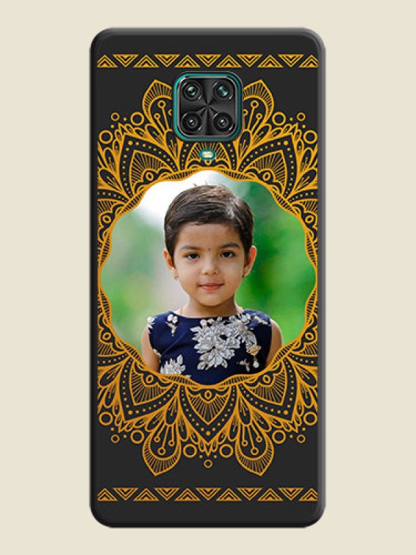 Custom Round Image with Floral Design on Photo on Space Black Soft Matte Mobile Cover - Redmi Note 9 Pro
