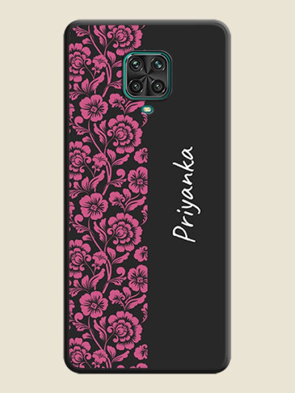 Custom Pink Floral Pattern Design With Custom Text On Space Black Personalized Soft Matte Phone Covers -Xiaomi Redmi Note 9 Pro