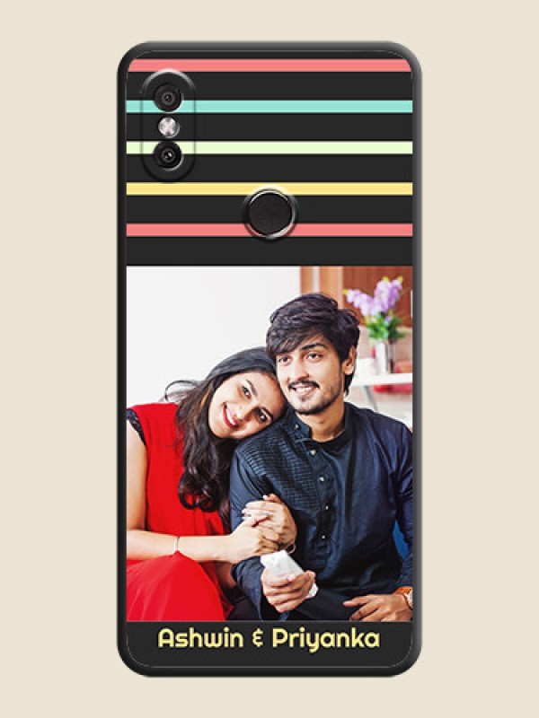 Custom Color Stripes with Photo and Text - Photo on Space Black Soft Matte Mobile Case - Redmi Y2