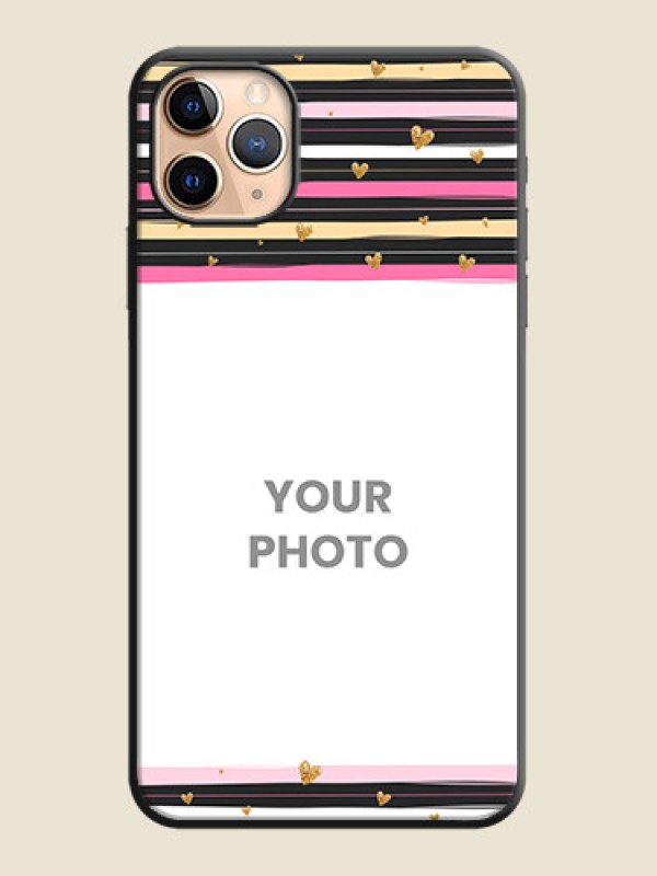 Custom Multicolor Lines and Golden Love Symbols Design - Photo on Space Black Soft Matte Mobile Cover - iPhone 11 Pro Max - alternate view