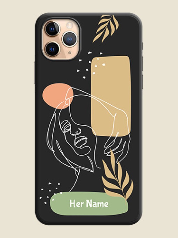 Custom Custom Text With Line Art Of Women & Leaves Design On Space Black Personalized Soft Matte Phone Covers -Apple Iphone 11 Pro Max - alternate view