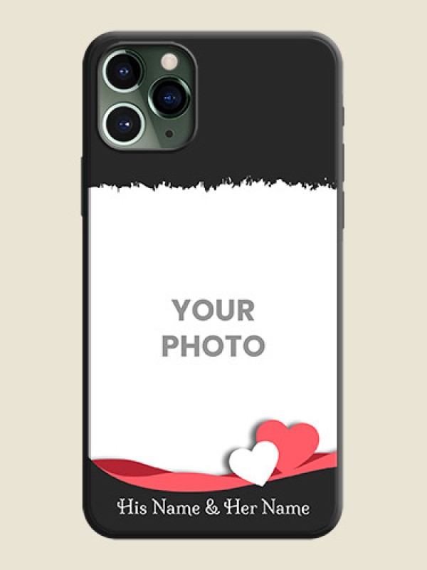 Custom Pink Color Love Shaped Ribbon Design with Text on Space Black Custom Soft Matte Phone Back Cover - iPhone 11 Pro - alternate view